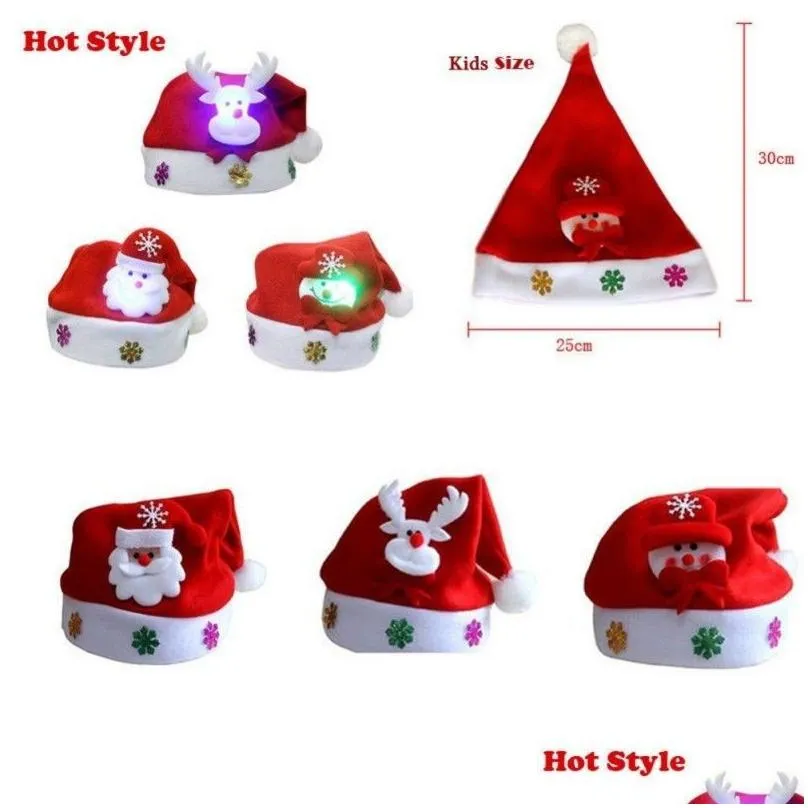 New Year LED Light Up Xmas Christmas Party Night Santa Hat Kids Adult Santa Claus Reindeer Snowman