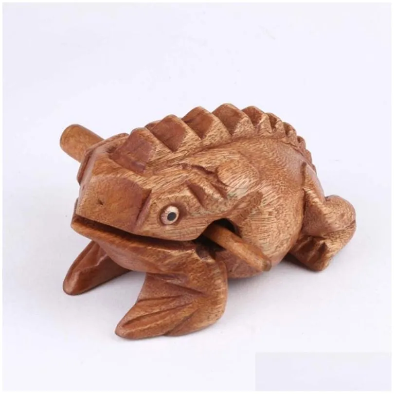 Thailand Lucky Frog with Drum Stick Traditional Craft Home Office Decor Wooden Art Figurines Miniatures