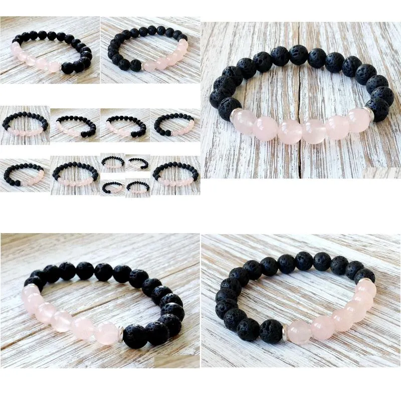 SN1061 Hot Sale Rose Quartz Lava Yoga Bracelet Healing Crystals Wrist Mala Beads Chakra Jewelry Natural Stone Womens Yoga Bracelet