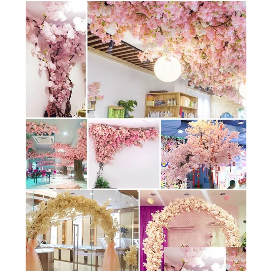 artificial cherry blossom branch 100 cm wedding party scene decorative faux flowers home living room diy decoration flower tool