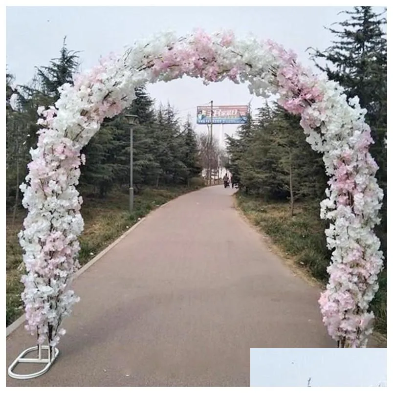  artificial flower cherry blossom with metal wedding iron arch stand full cherry blossom addarch shelf diy window party decor