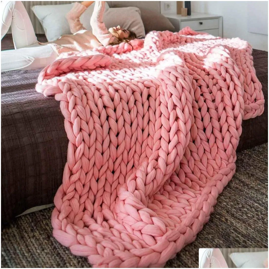 100x150cm Warm Handmade Throw Blanke Sofa Bed Chunky Knitting Blanket Thick Yarn Line Bulky Knitted Throw Comforters Home Decor