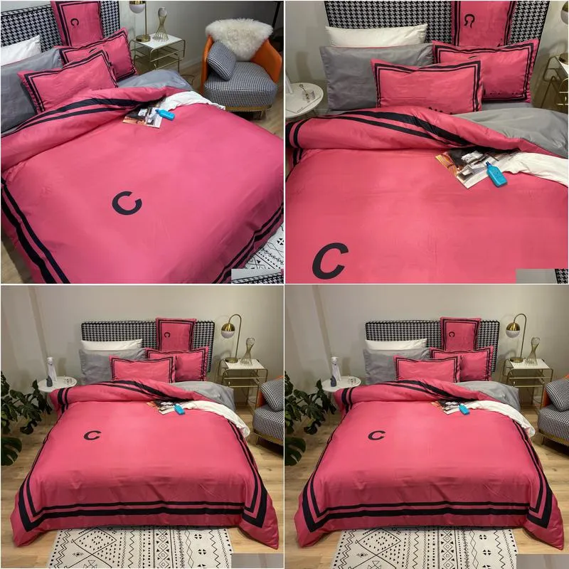 rose pink luxury designers bedding sets queen size duvet cover bed sheet pillowcases high quality designer comforter set