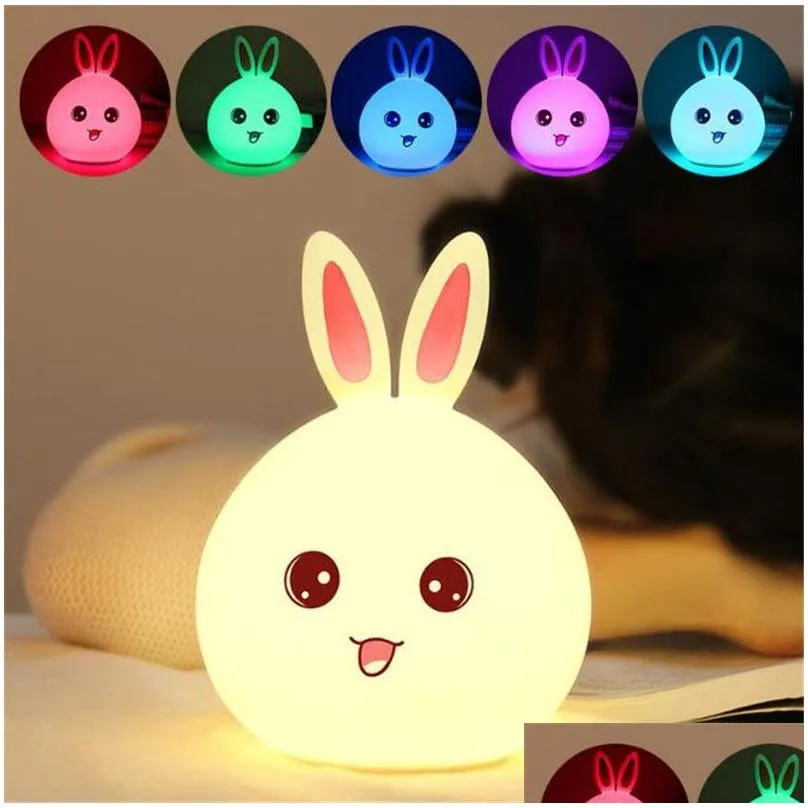 New style Rabbit LED Night Light For Children Baby Kids Bedside Lamp Multicolor Silicone Touch Sensor Tap Control Nightlight