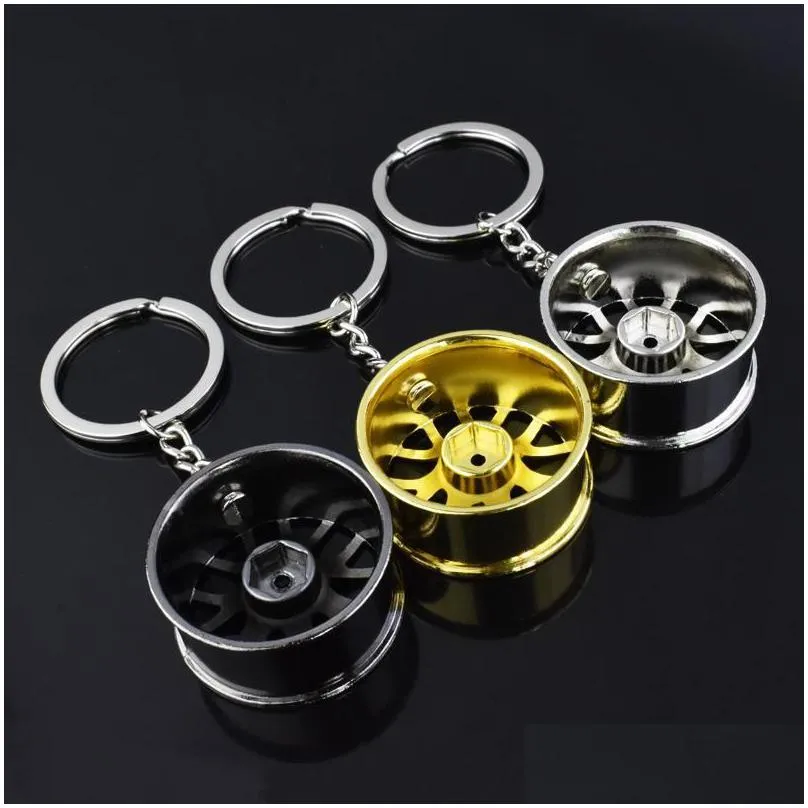 keychains auto turbo hub keychain wheel rim car keyring luxury zinc alloy key fob tire styling chain for