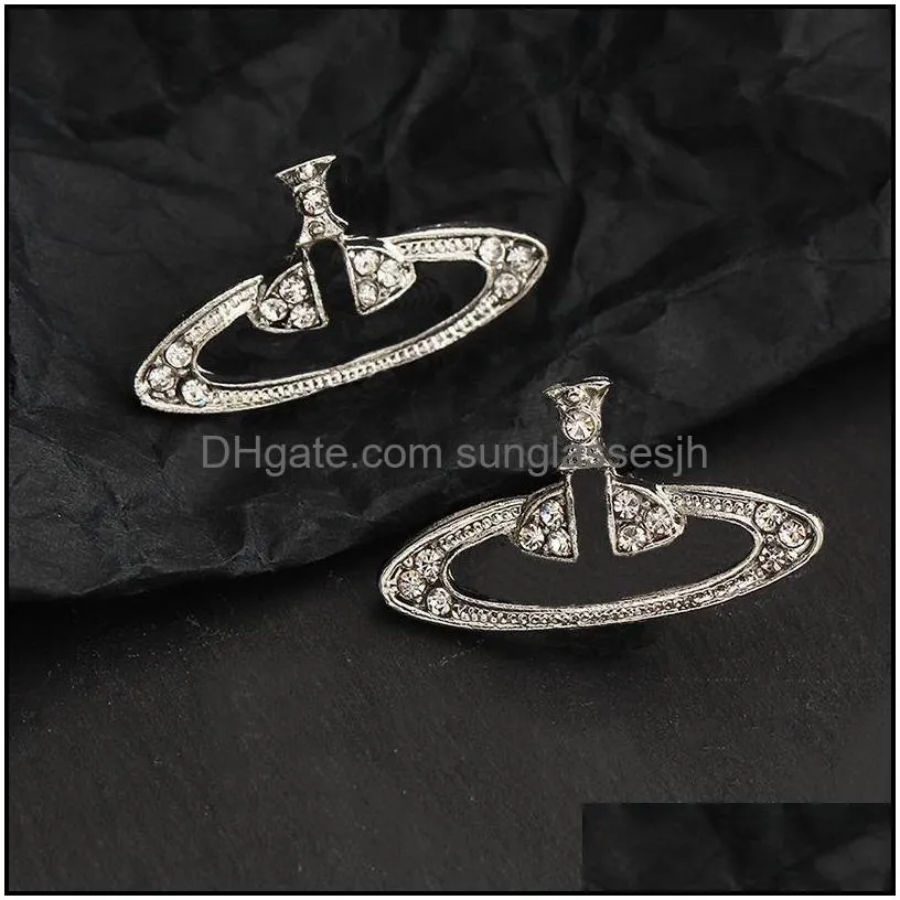 Luxury Stud Saturn Earrings for Woman Diamond Designer Jewelry Silver Gold Plating Planet Fashion Eardrop Copper Geometry Charm Accessories Designers