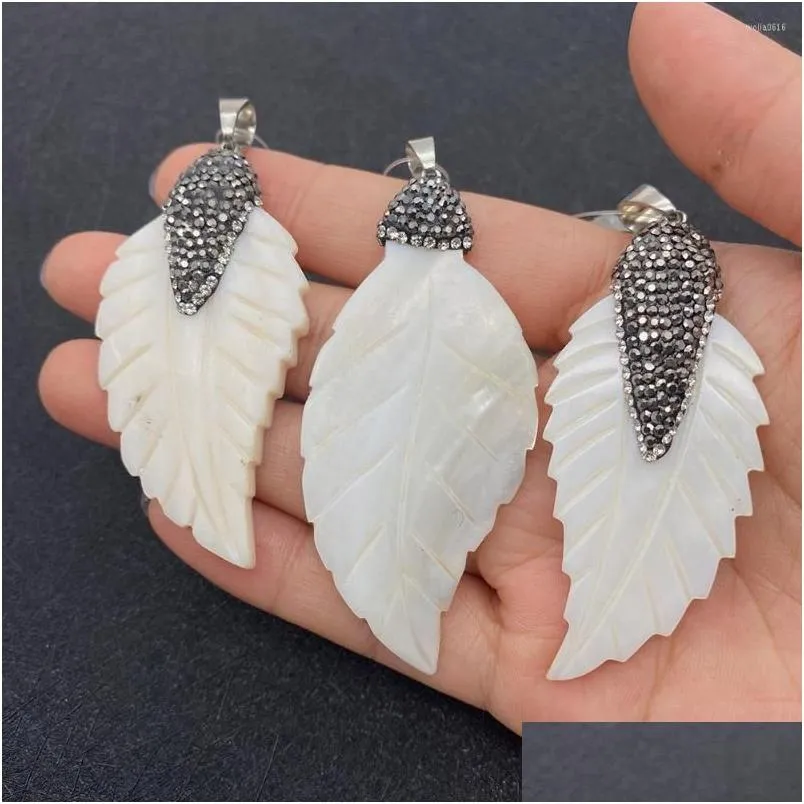 charms natural shell pendant diy necklace jewelry making leaf shape freshwater rhinestone designer wholesale