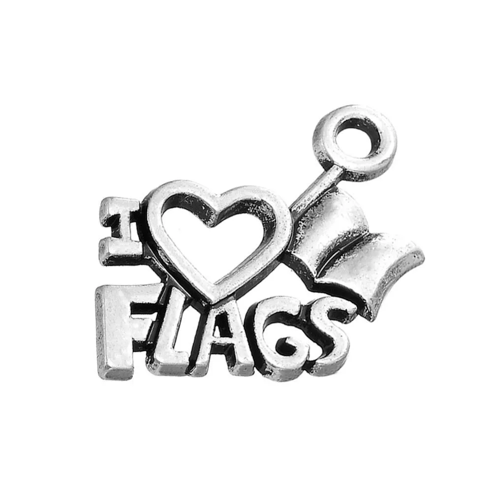 free shipping new fashion easy to diy 30pcs tibetan silver plated i love flags accessory charm jewelry jewelry making fit for necklace or