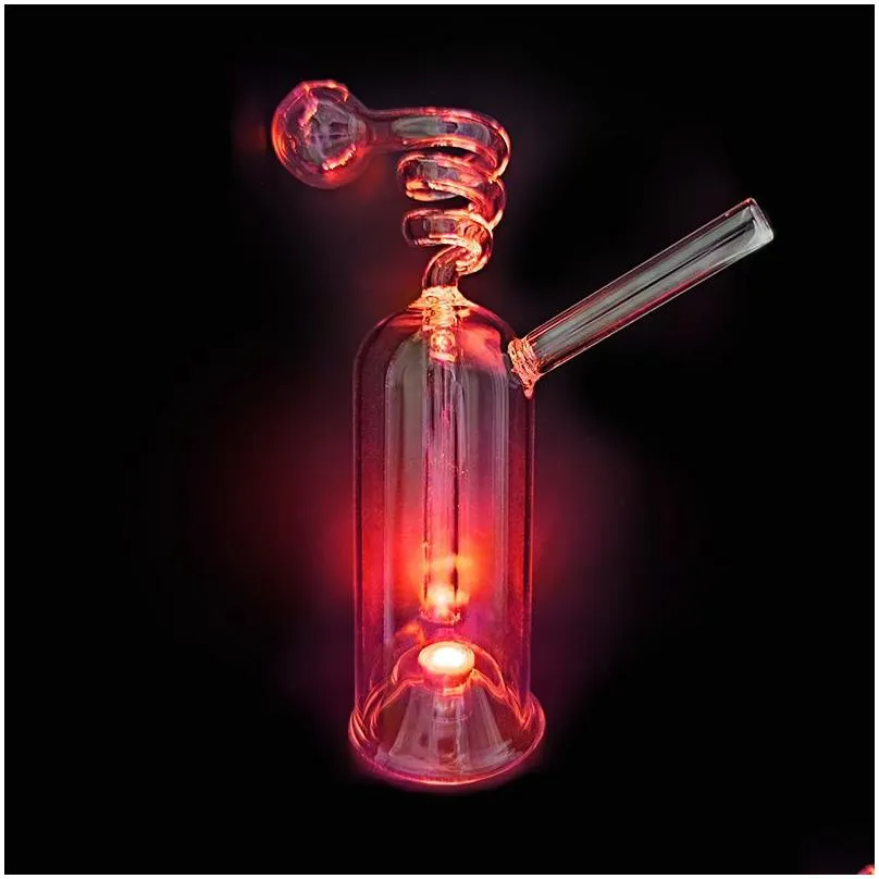 led glow glass hookah spiral smoking pipe smoke shisha diposable glass pipes oil burner ash catcher bong percolater whole set bubbler gifts tobacco bowl