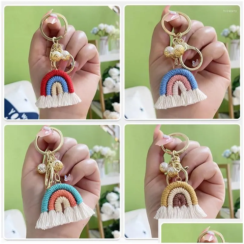 keychains trendy rainbow tassel for women boho macrame weaving car keyring holder bag wallet purse jewelry gift girls