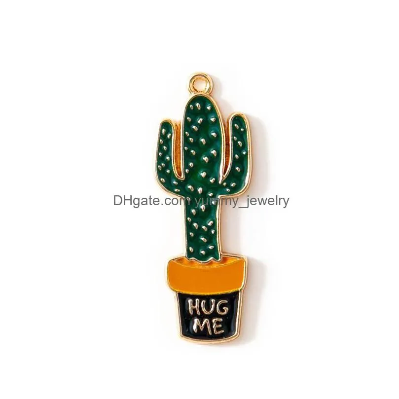 charms 10pcs alloy metal drop oil plant cactus pendant for diy bracelet necklace jewelry makingcharms