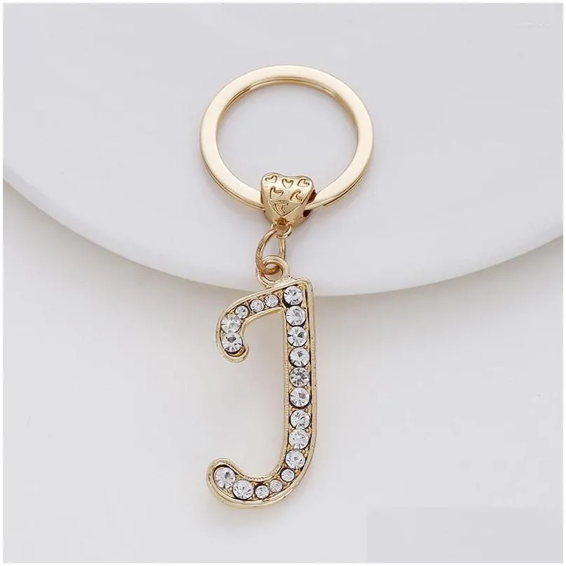 keychains rhinestone crystal letter pendant keychain gold color 26 english letters a-z key ring fashion jewelry unisex chain gifts