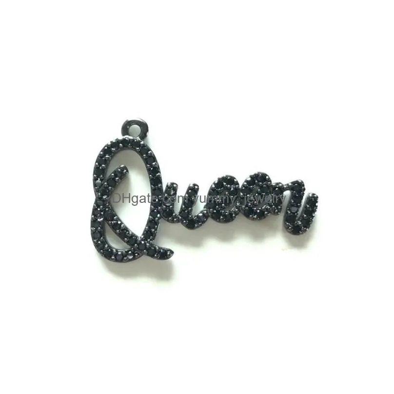 charms 5pcs queen word charm for women bracelet making bling cubic zirconia pave letter pendant girl necklace jewelry diy accessory