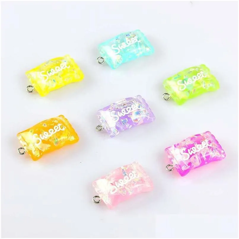 charms 10pcs 27 17mm resin food pendant glitter candy transparent charm accessores for diy earrings jewelry suppliescharms