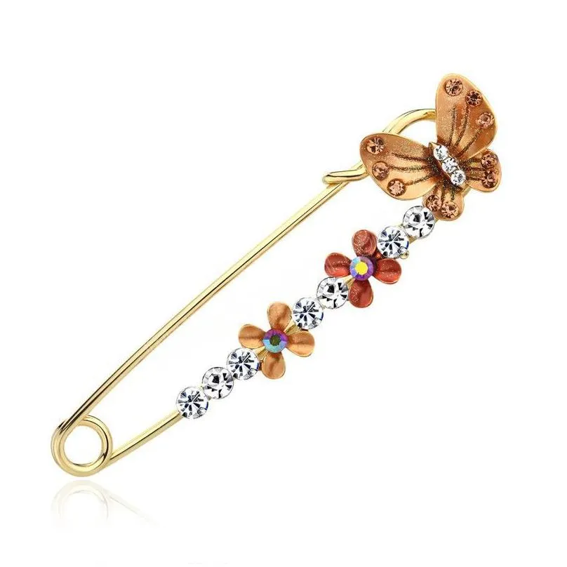 crystal butterfly brooch lapel pin flower diamond corsage shawl buckle scarf pins for women fashion jewelry