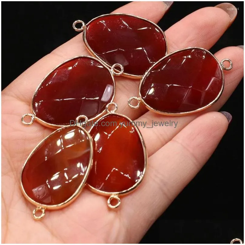 charms natural semi-precious stone pendant connector red agate diy jewelry making necklace bracelet gift