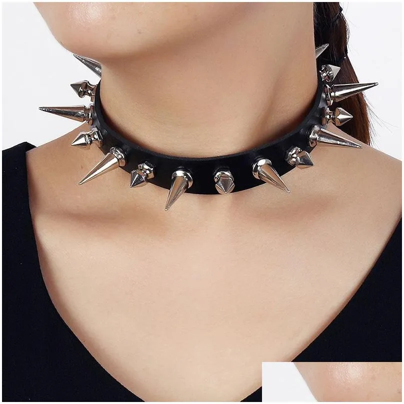 chains gothic chocker hip hop rock sexy black faux leather rivets necklace women teens girls fashion jewelry gifts accessories
