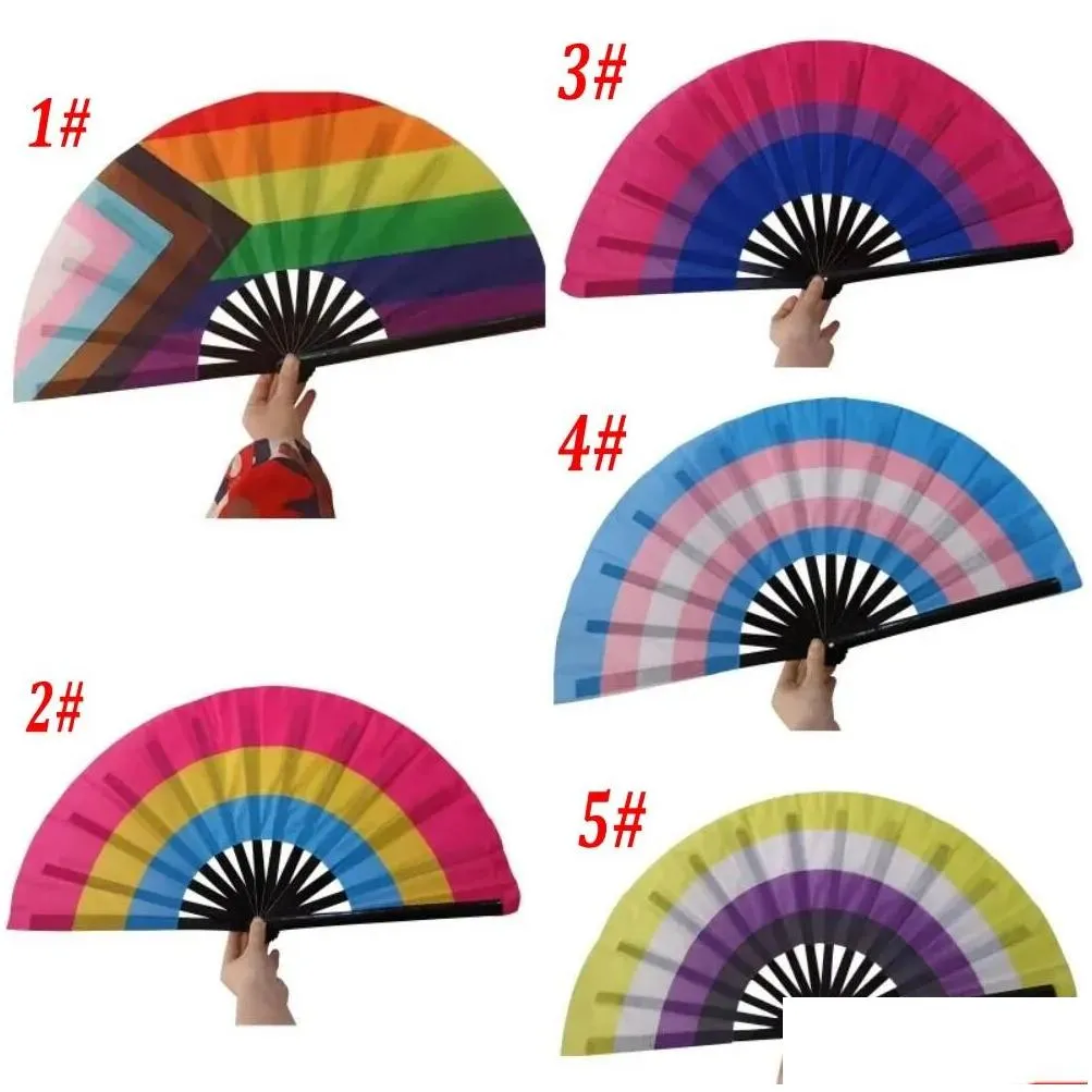 ups rainbow folding fans lgbt colorful hand-held fan for women men pride party decoration music festival events dance rave supplies