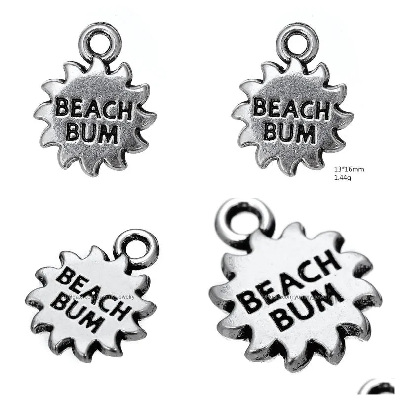 free shipping new fashion easy to diy 30pcs sun with beach bum message charm jewelry making fit for necklace or bracelet