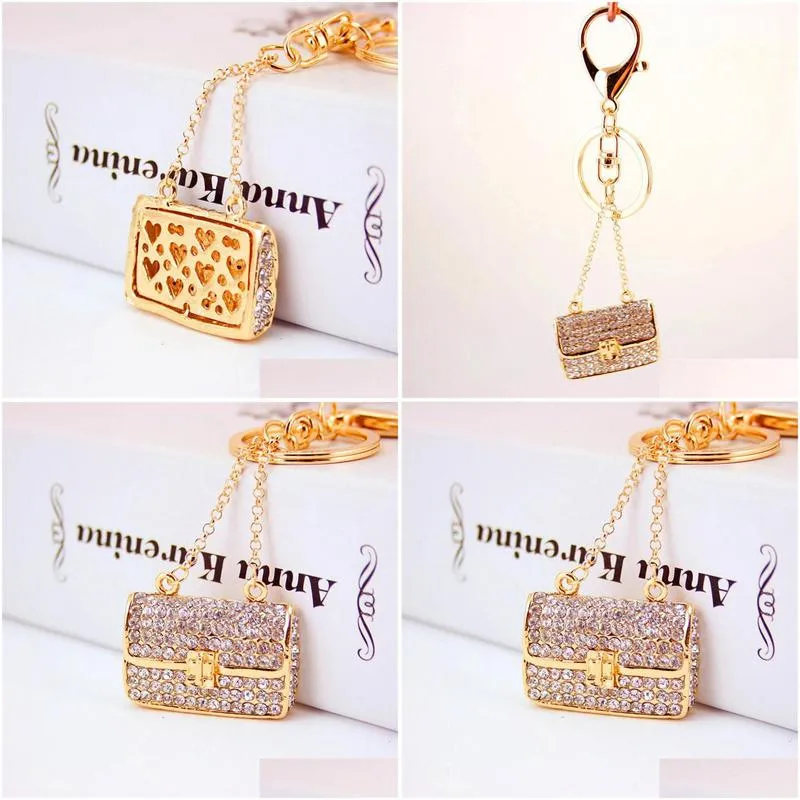 keychains fashion metal small gift creative square lady chain bag shape keychain white rhinestone keyfobkeychains