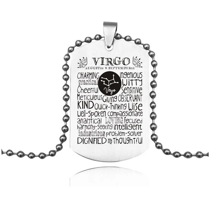 stainless steel 12 zodiac letter necklace for women men constellation sign titanium steel dog tag pendant beads chains fashion jewelry