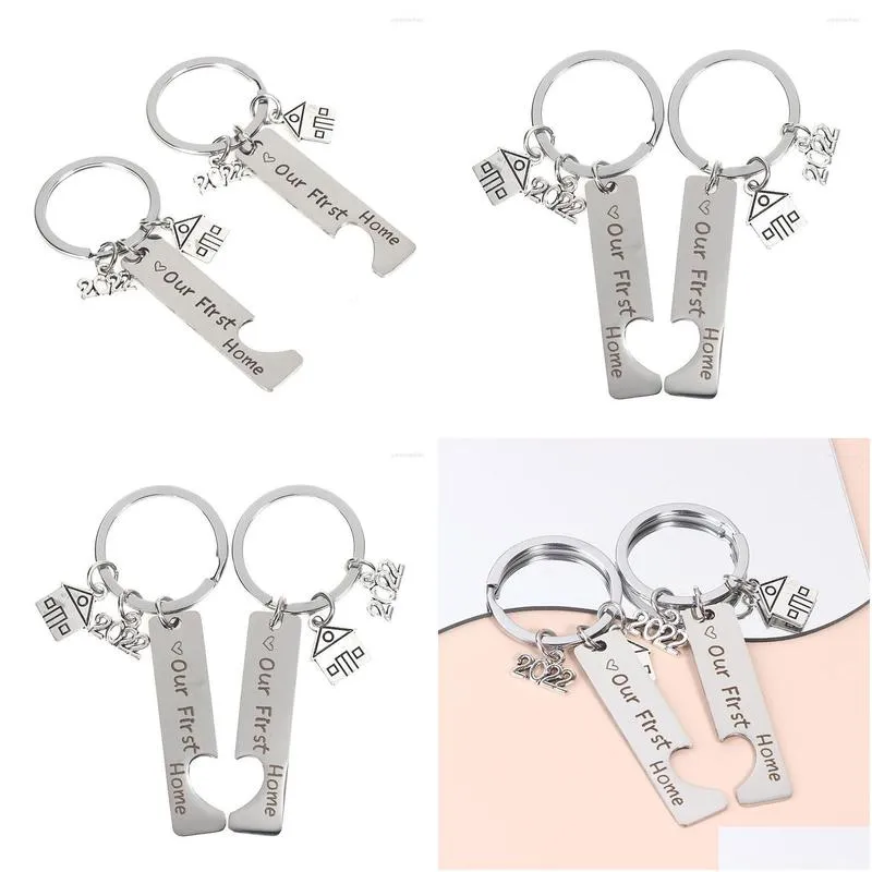 keychains 2023 year 2pcs home keychain engraved our first house keyring couples housewarming gifts lovely gift for owners