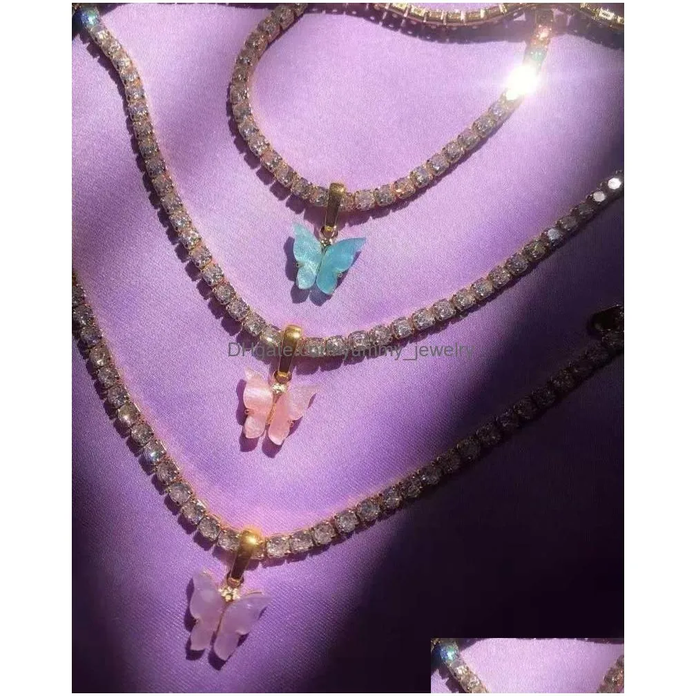 charms upscale exquisite butterfly pendants necklace woman hip hop trendy animals rhinestone colour jewellery shining fashion