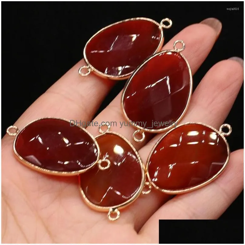 charms natural semi-precious stone pendant connector red agate diy jewelry making necklace bracelet gift