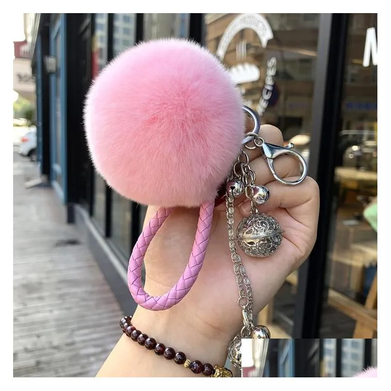 keychains fluffy fur pompom fashion charm cute purse bag pendant car keyring chain ornaments gift leather rope keychain trinkets