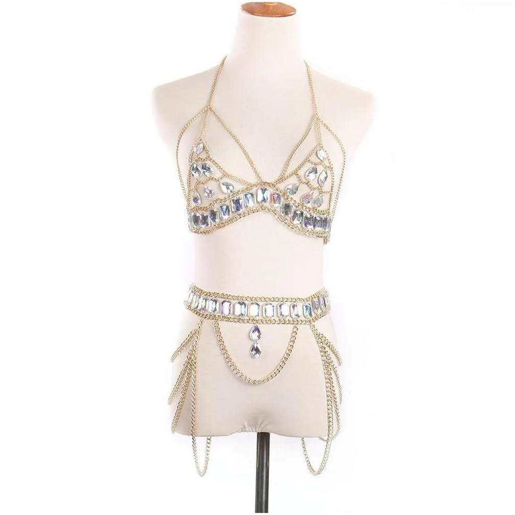body chain women 2018 waist belt chain top bra harness summer bikini water drop bodychain summer festival jewelry t200508