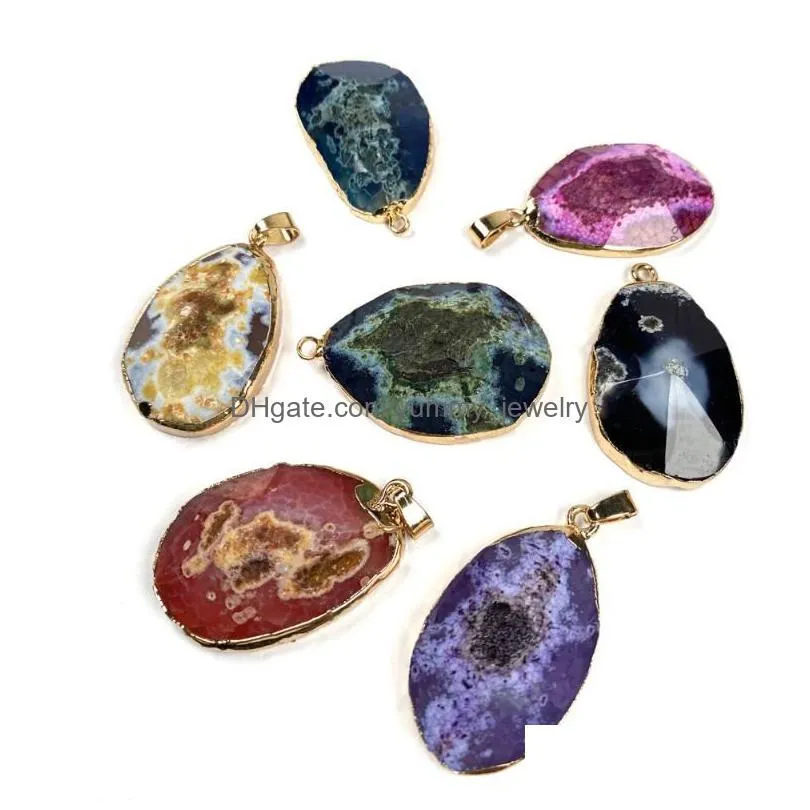 charms natural stone pendant decorative pattern agates crystal quartz for handmade jewelry making diy necklace accessoriescharms