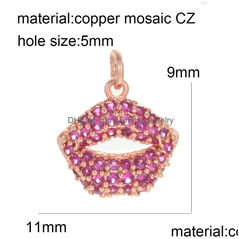 charms lips for jewelry making bulk diy earring necklace lucky gold rose charm accessories metal copper cz 5mm hole