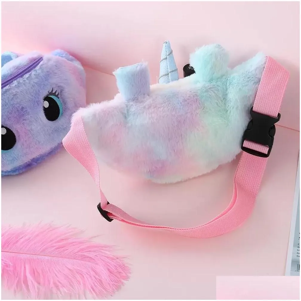 ups cute unicorn childrens fanny pack girls waist bag plush backpacks toys belt gradient color chest-bag cartoon coin purse travel chest