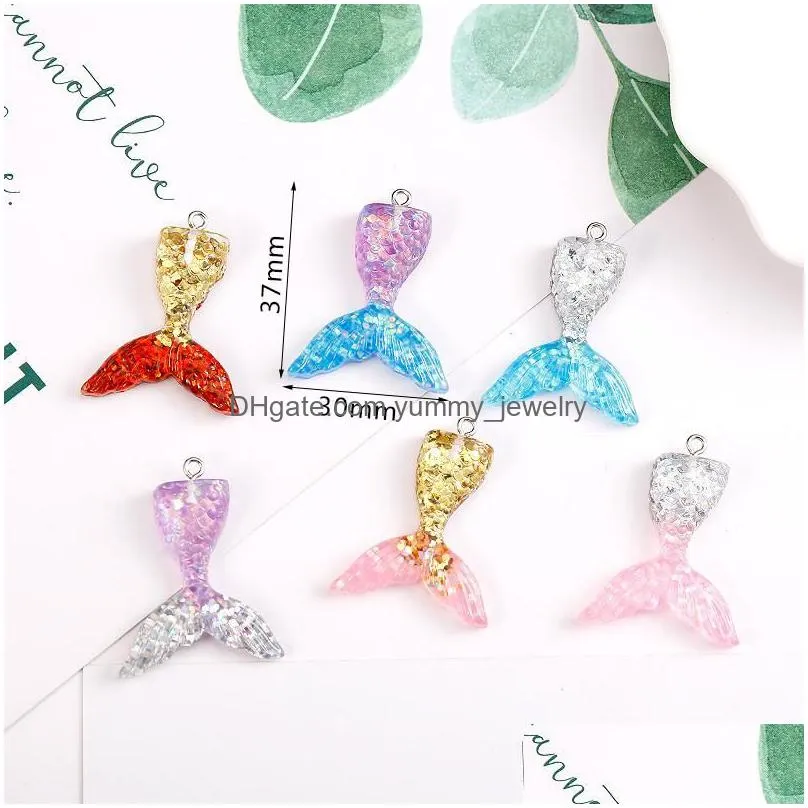 charms 10pcs 30 37mm colorful fish mermaid tail resin pendant finding cute diy earrings necklace handmade jewelry accessoriescharms