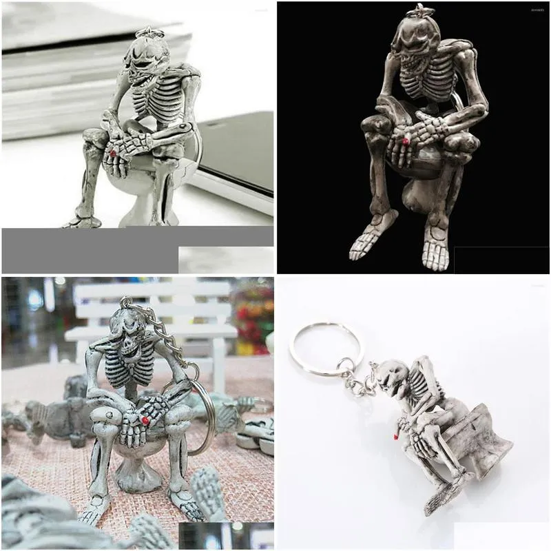 keychains fashion horror cool skeleton keychain novelty toilet-shaped pendant men`s punk accessories car key ring charms