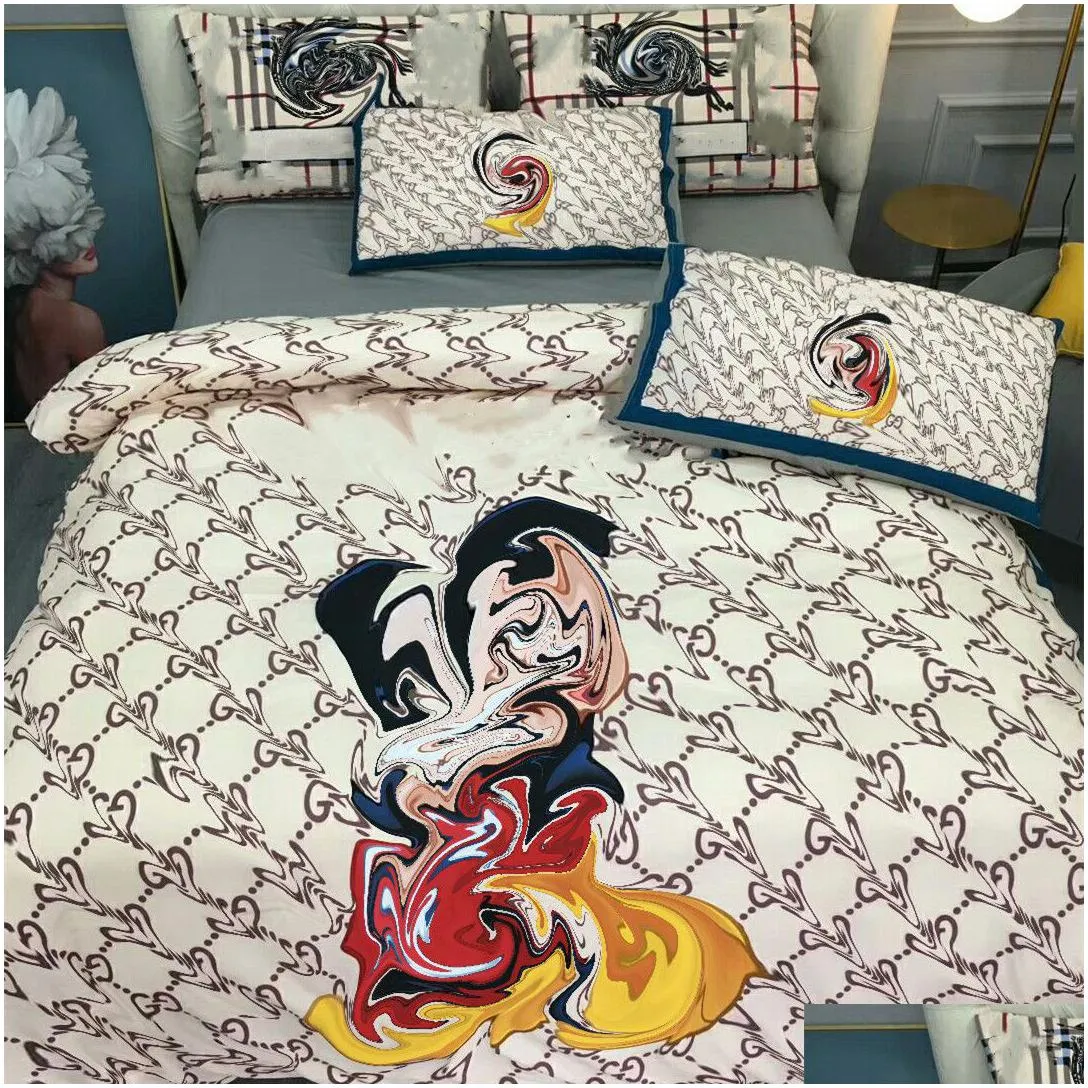 luxury orange king designer bedding sets cotton gold horse printed queen size duvet cover bed sheet fashion pillowcases comforter set