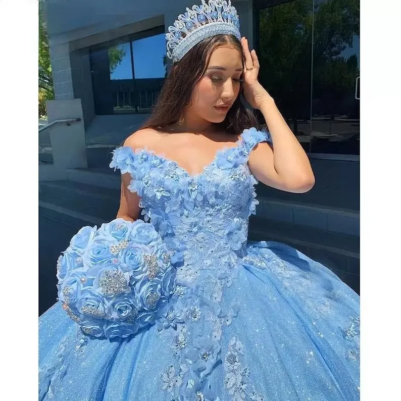 Quinceanera Dresses Princess Off Shoulder Sequins Ball Gown with Appliques Lace-up Sweet 16 Debutante Party Birthday Vestidos De 15 Anos 06