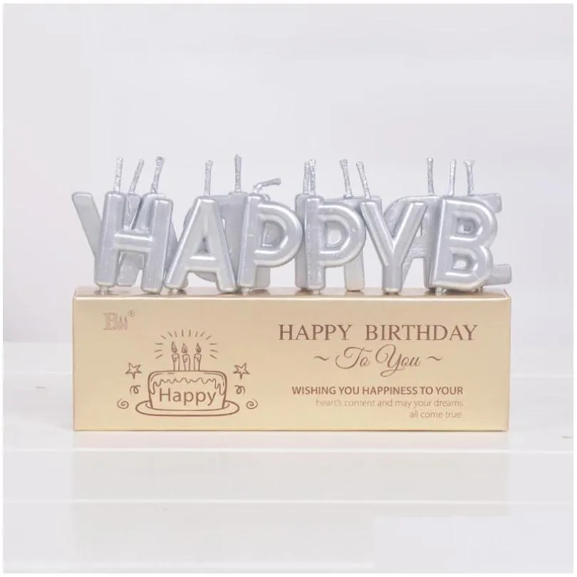gold/silver birthday cake happy golden letters candle gilded letter candles party decoration with pvc box
