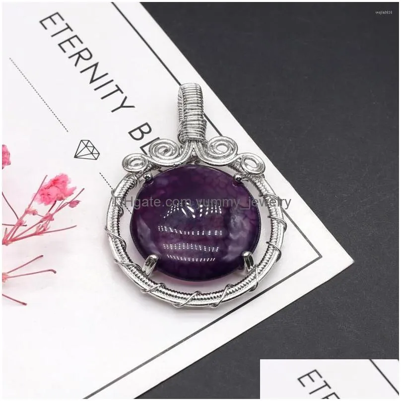 charms natural stone hand-woven round personality pendant women men yellow purple blue rose red crystal necklace