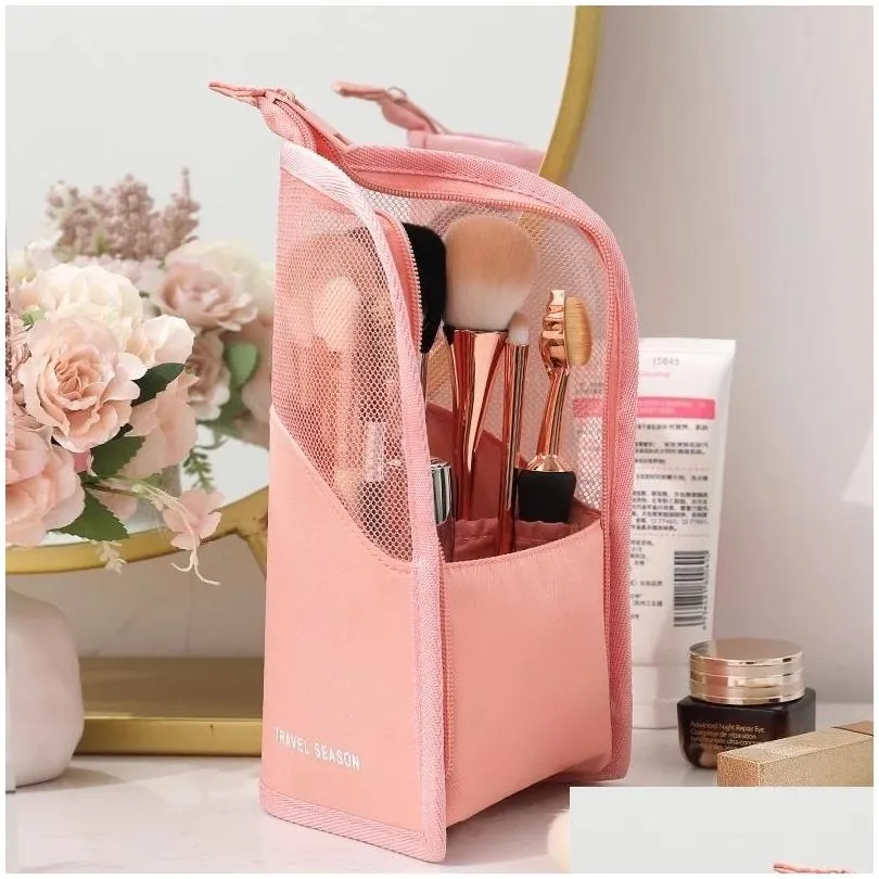 cosmetic bags cases 1 pc stand cosmetic bag for women clear zipper makeup bag travel female makeup brush holder organizer toiletry bag