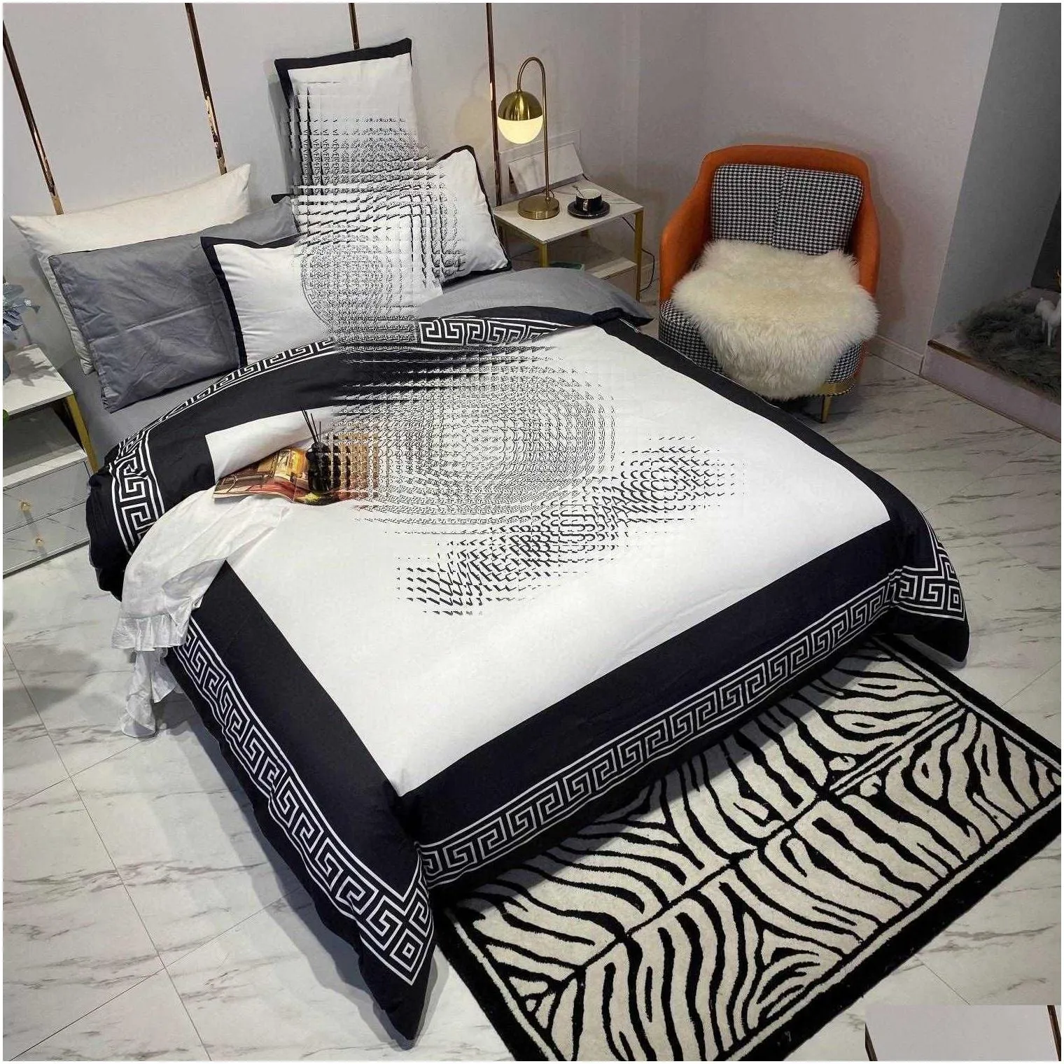 luxury orange king designer bedding sets cotton gold horse printed queen size duvet cover bed sheet fashion