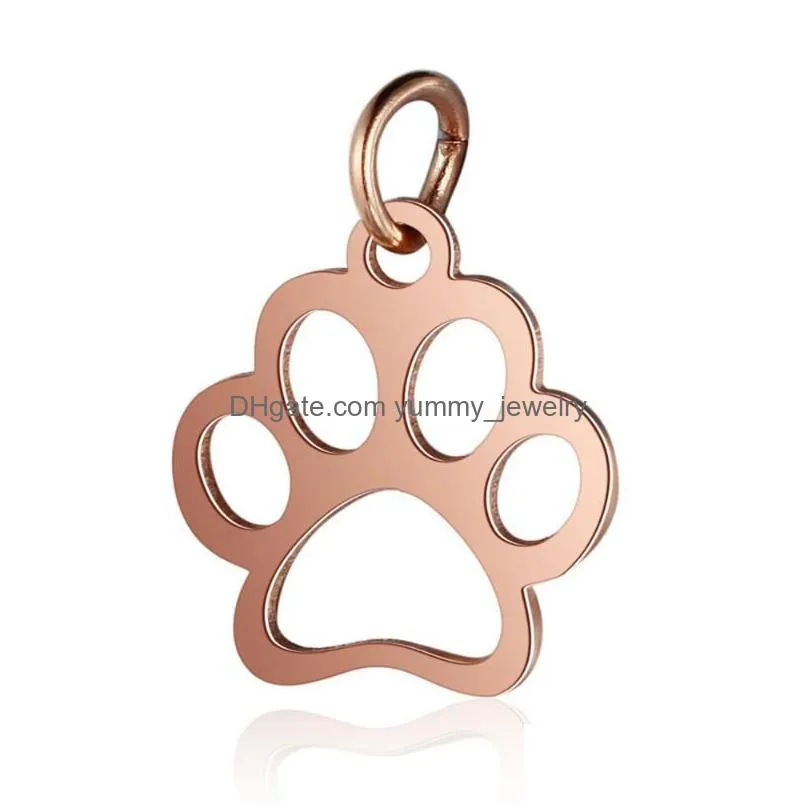 charms 10pcs stainless steel dog print for jewelry making hollow footprint charm polished diy findingscharmscharms