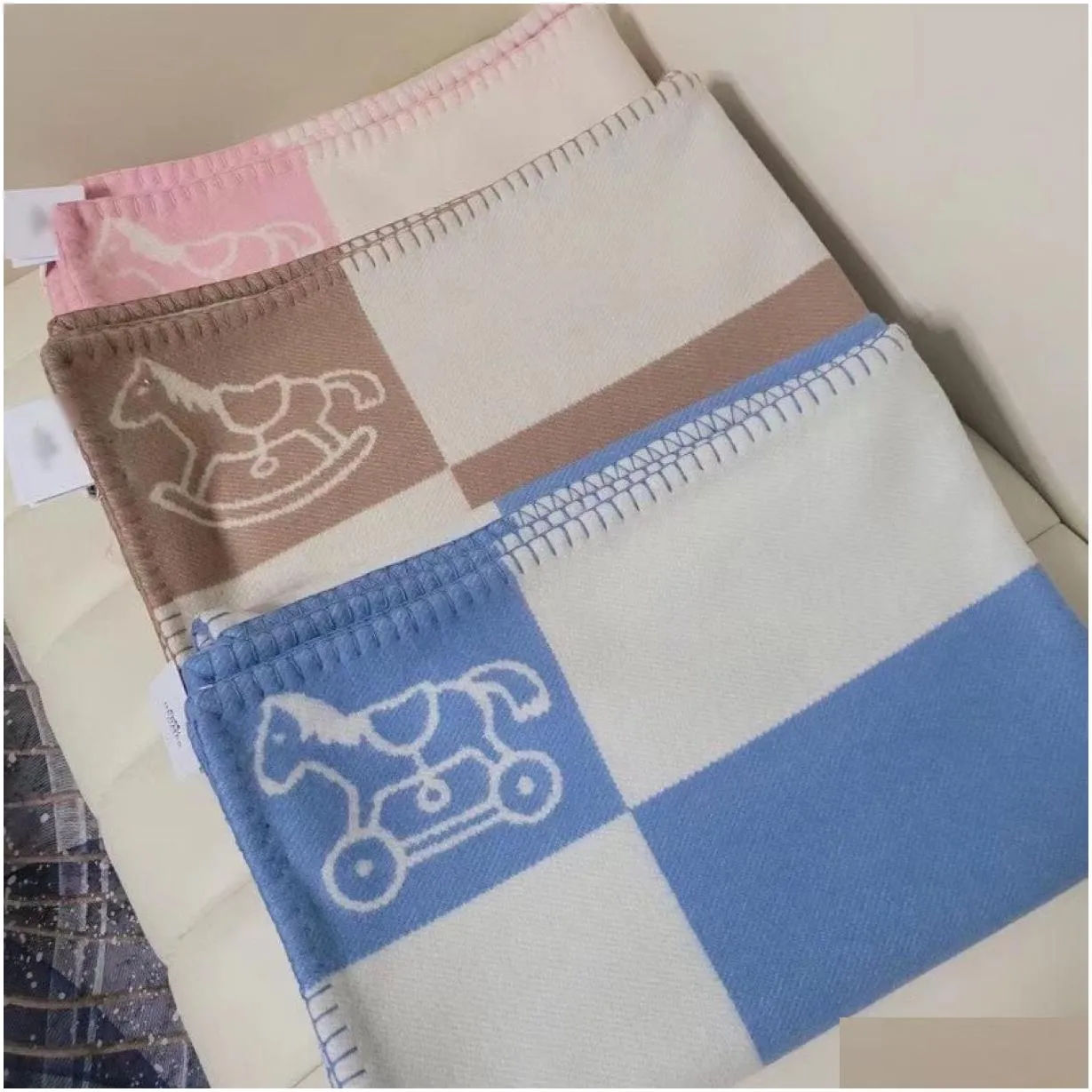 luxury designer fashion signage style blanket children`s baby cashmere blankets classic pony pattern double-sided jacquard high quality