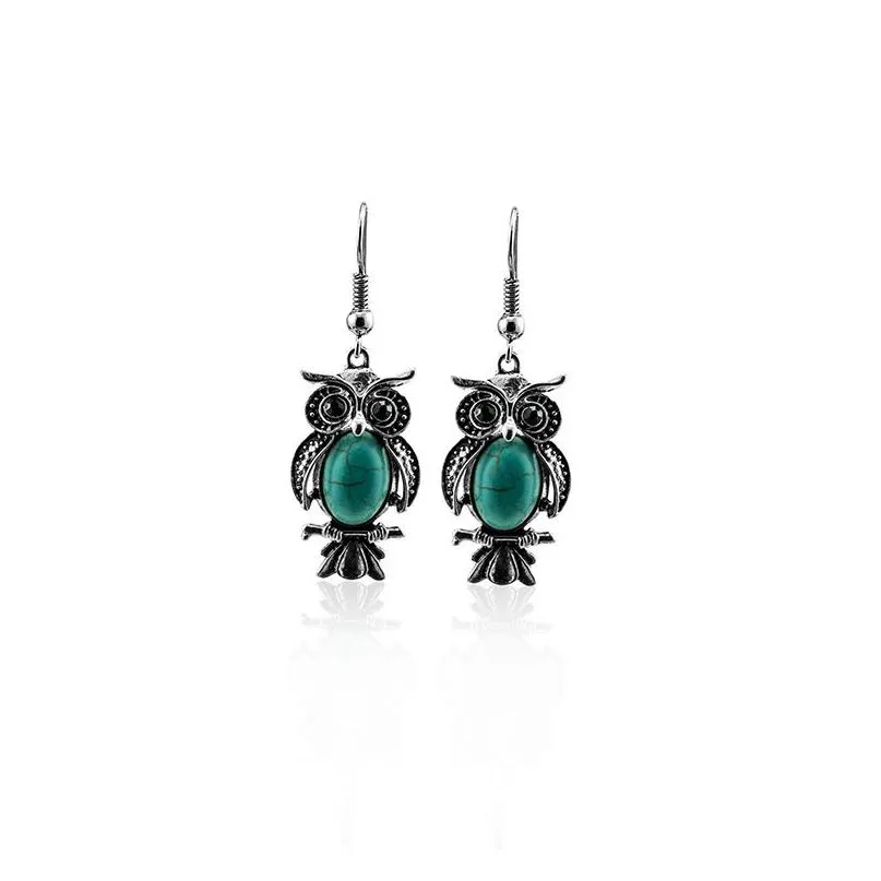 fashion ladies jewelry sets vintage owl turquoise statement necklaces earrings jewelry set for women wholesale on sale