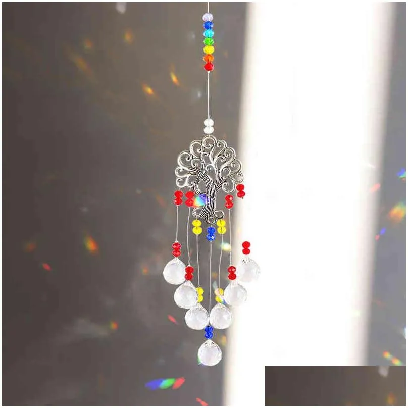 crystal wind chime tree of life pendant light catcher ball rainbow maker windchimes sun catchers for garden window wedding gift