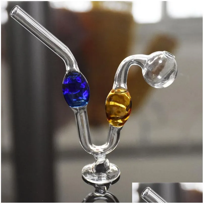 colorful serpentine oil burner pipe portable glass water pipes bowl thick downstem rig round of small pot glass bubbler tobacco nail for smoking