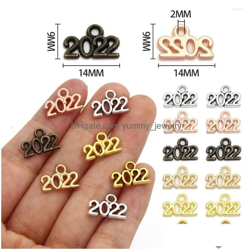 charms 50pcs 2022 year number charm gold silver bronze pendants for jewelry making alloy metal handmade 9 14mm