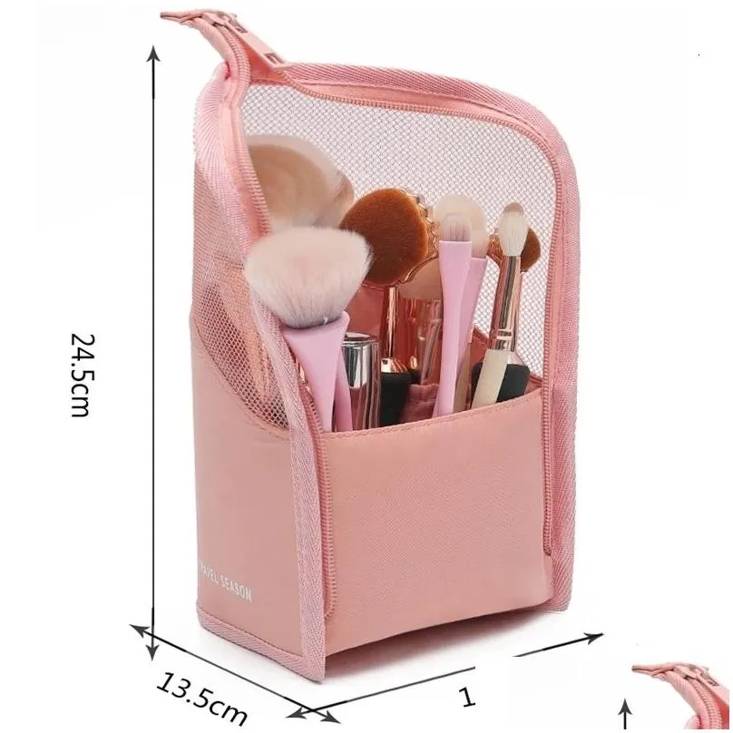 cosmetic bags cases 1 pc stand cosmetic bag for women clear zipper makeup bag travel female makeup brush holder organizer toiletry bag