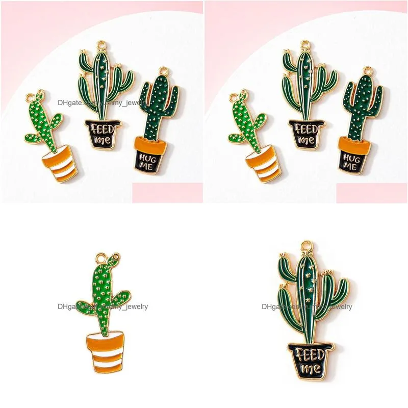 charms 10pcs alloy metal drop oil plant cactus pendant for diy bracelet necklace jewelry makingcharms