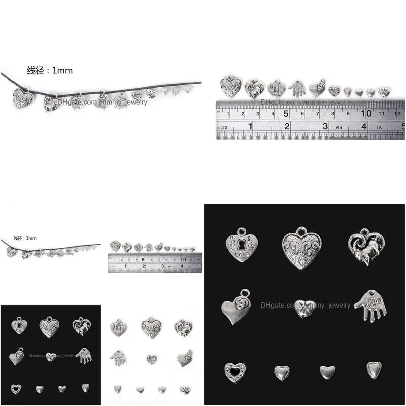 free shipping new 2016 new 155pcs zinc alloy heart pendants charm mixed antique silver plated charms metal jewelry findings for diy